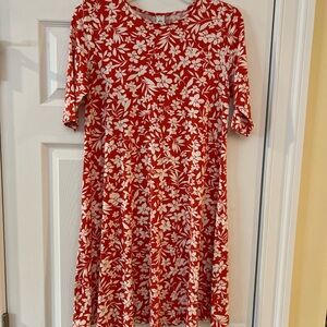 Ladies Size Small Old Navy Red and White Floral Midi Dress GUC